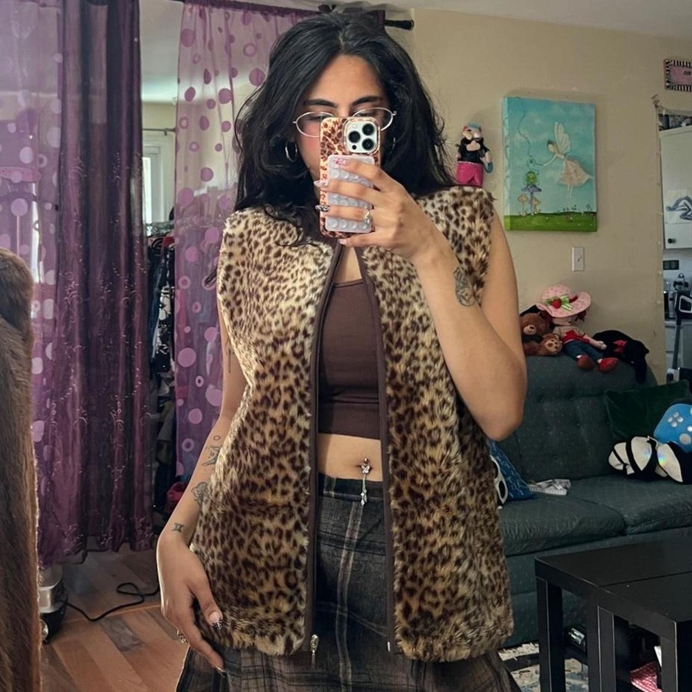 Faux Fur Leopard Print Zip Vest
